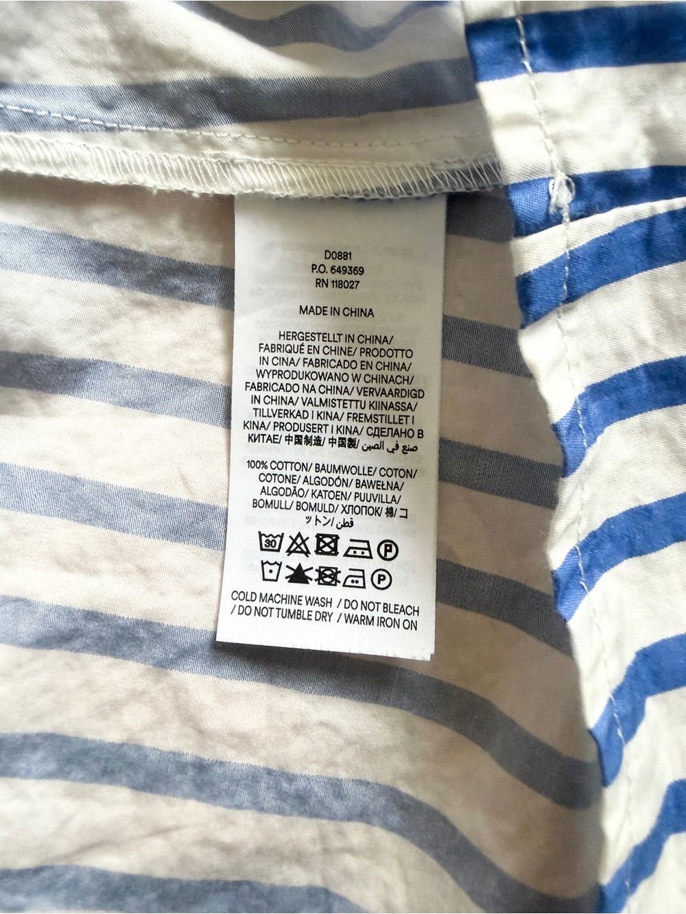 Boden SIZE 16-18 smocked waist blue white striped long sleeve cotton midi dress - Picture 6 of 7